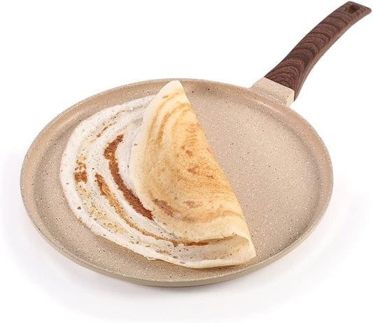 Wonderchef Duralife Die-cast 28 cm Dosa Tawa 5 Layer Healthy Duramax Non-Stick Coating Soft Touch Handle Pure Grade Aluminium PFOA Free 2 Year Warranty MediumIvory