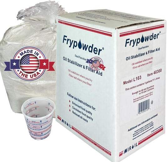 MirOil L103 Fry Powder Oil Stabilizer and Filter Aid, Case of 3 Gallons of Fry Powder, Remove Fryer Oil Contaminant, Save Grease & Remove Carbon Deposits, Reduce Usage, Deep Fryer Cooking Grease Saver