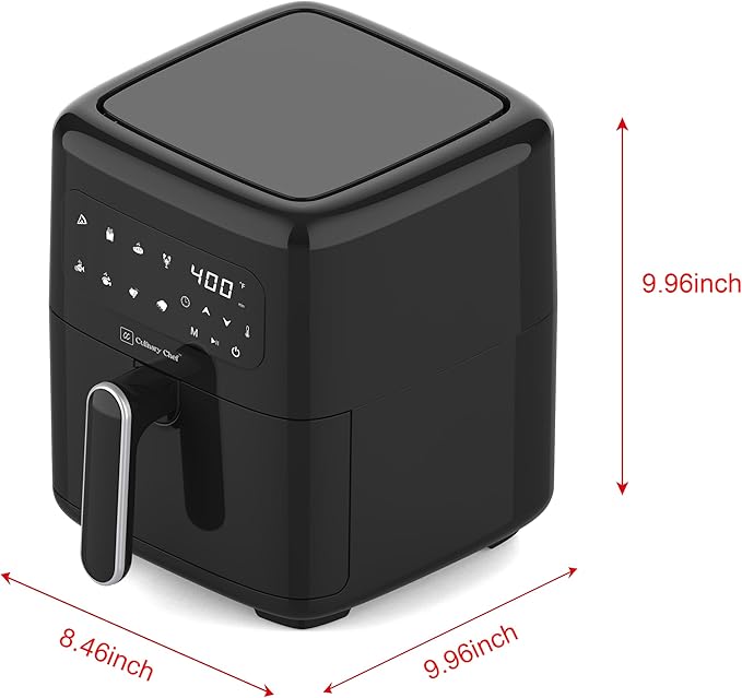 3.2-Quart Electric Air Fryer, Adjustable Temperature, Touch Panel Control, One-Touch Cook Functions, and 360° Rapid Cooking, 1200 Watt Power