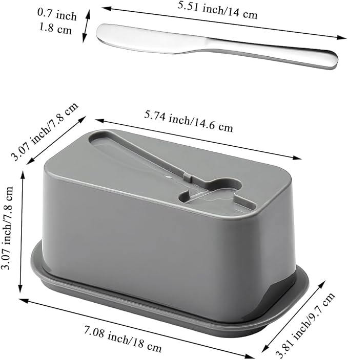 Evanda Butter Dish with Lid for Countertop and Refrigerator Door Shelf with Butter Spreader Knife, Butter Keeper, Plastic Butter Holder Tray Container for West/East Coast Butter