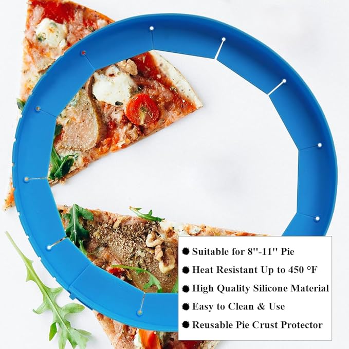 Adjustable Pie Crust Shields Baking Protectors, Silicone Cover Ring Fits 8-11.4 Inch Pies, Baking Pie Pizza Crust Shield Protector Cover for Edges (Blue-1pcs)