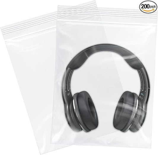 13" x 15"(200 Count) Large Zip Poly Bags - Clear Plastic Reclosable Storage Zipper Bags 2 Mil for Clothing, T-Shirts, Pants