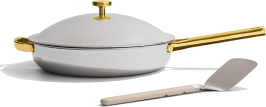Our Place Titanium Large Always Pan Pro - 12.5” (4.2 Qt) No-Coating Nonstick Skillet | Tri-Ply Titanium & Stainless Steel | Safe for Oven, Induction & Cooktops up to 750°F | Includes Spatula | Gold