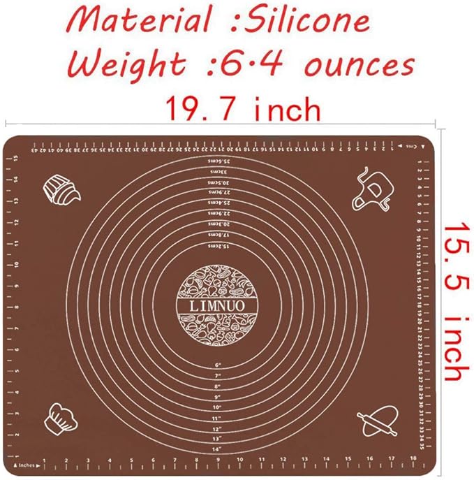 LIMNUO Silicone Baking Mat, Extra Thick Large Non Stick Pastry Mat Sheet for Dough Pie Crust Rolling Mats (Brown, L-16''(W)*24''(L))