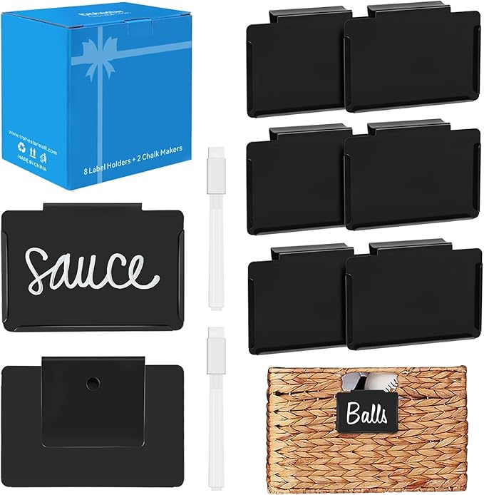 Metal Pantry Baskets Labels Clip On for Storage Bins | Edge Fold-Cream (Edge Fold-Black, 8 Metal Label Clip)