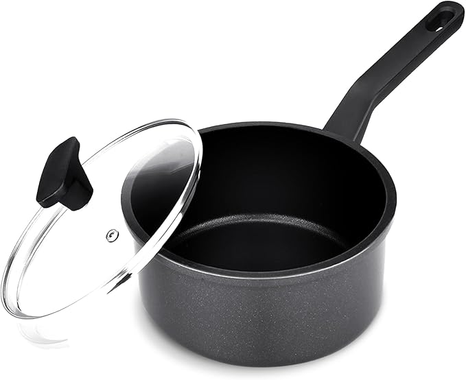 Nonstick Sauce Pan with Lid,2QT small pot, PFOA Free,Kitchen Pots Induction Pot,Black