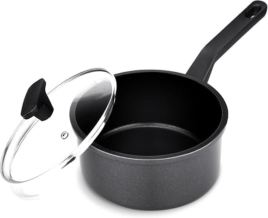 Nonstick Sauce Pan with Lid,2QT small pot, PFOA Free,Kitchen Pots Induction Pot,Black