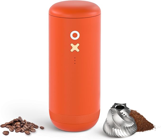 Nuttii Burr Coffee Grinder – Electric, Portable, Small, Quiet Adjustable Conical Burr Mini Coffee Bean Mill 20 Grind Settings for Espresso, Pour-Over, French Press Moka for Home Use (Tangerine Orange)