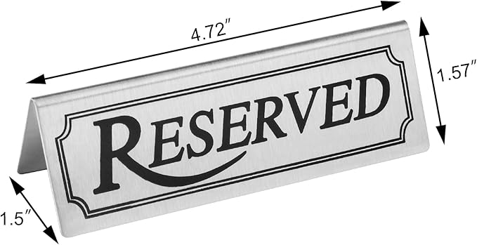 New Star Foodservice Stainless Steel Table Tent Sign (Silver (Reserved), 4.75"x 1.75" (Set of 6))
