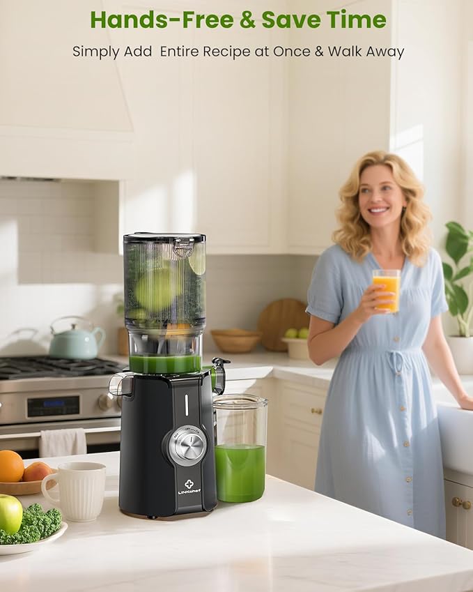 LINKChef Cold Press Juicer Machines for Vegetables and Fruits, 4.35" Wide Chute Masticating Juicer with Pulp Separator, Easy to Clean, BPA-Free, Compact Electric Slow Juice Extractor for Whole Fruit