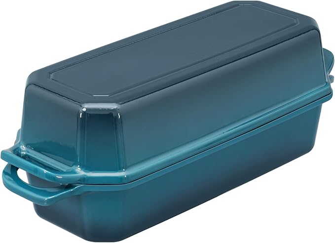 Bread Pan Cast Iron Loaf Pan with Lid Bread Loaf Pan 13x5 Inch Enameled Cast Iron Sourdough Bread Pan,DarkCyan