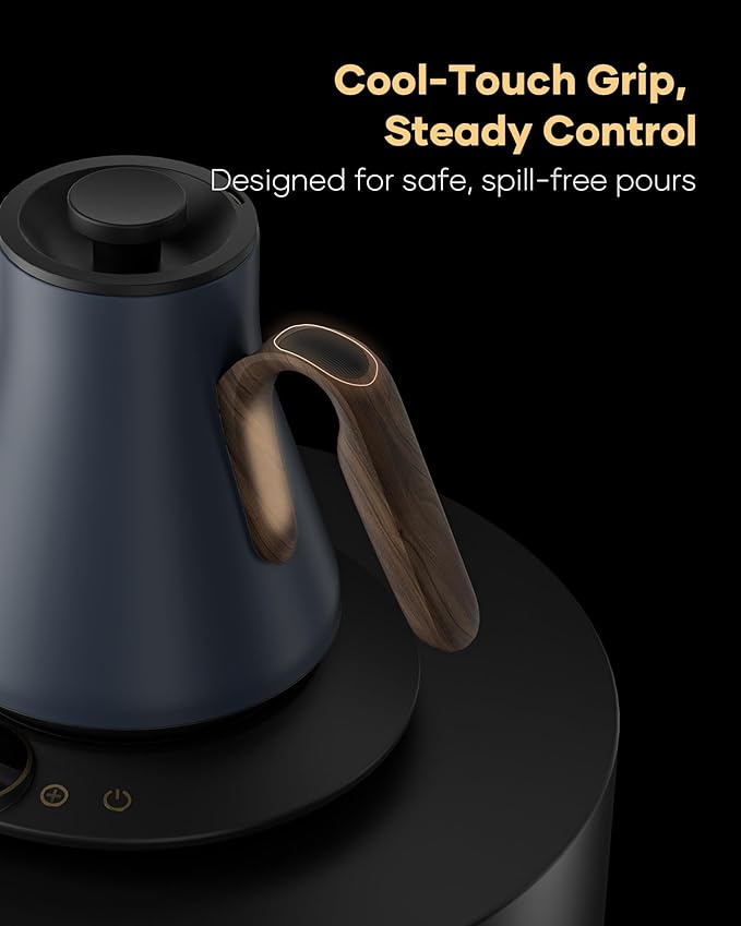 Cocinare FLOW B9 Gooseneck Electric Kettle, Precise Temperature Control for Pour-Over Coffee & Tea Brewing, Stainless Steel Interior, Rapid Heating for Boiling Water 1500W/0.9L (Blue Wooden)