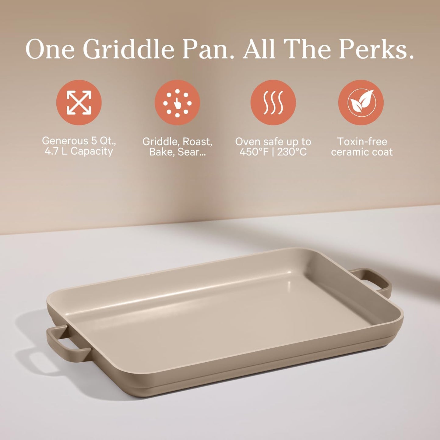 Our Place Griddle Pan - Versatile Nonstick Ceramic Sheet Pan & Stovetop Griddle | Toxin-Free, Dual-Use, with Ergonomic Handles | 5 Qt Capacity, Oven Safe up to 450°F | Steam