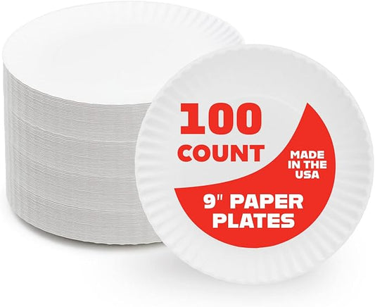 Hygloss Paper Plates - Uncoated White Plate - Use for Foodware, Events, Activities, Crafts Projects and More - Environmentally Friendly - Recyclable and Disposable - 9-Inches - 100 Pack