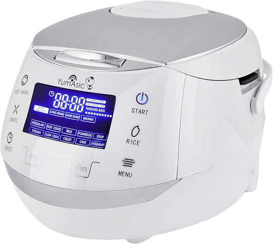 Yum Asia Sakura Rice Cooker with Ceramic Bowl and Advanced Fuzzy Logic (8 Cup, 1.5 Litre) 6 Rice Cook Functions, 6 Multicook Functions, Motouch LED Display, 120V Power (White and Siver)