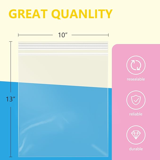 iMailer - 200 Pcs- 10" x 13" Clear Zip Bags - Reclosable Plastic Zip Poly Bags 2 Mil for Prints, Photos, Documents, Clothing, T-Shirt