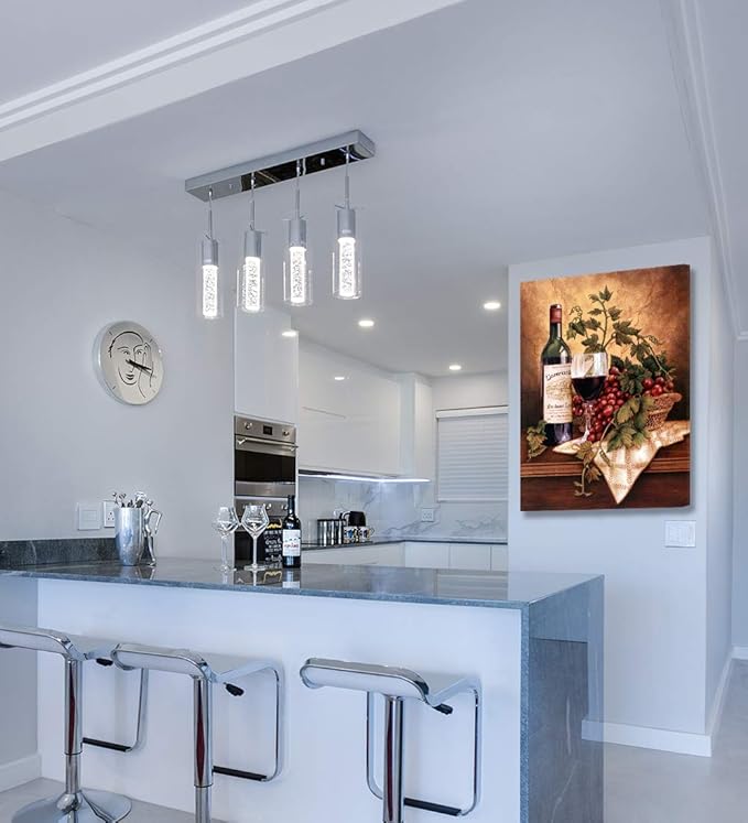 Looife Vintage Wine Bottle & Grapes Canvas Wall Art - Kitchen, Dining Room, Bar Decor - 16x24 inch, Ready to Hang Modern Art Deco