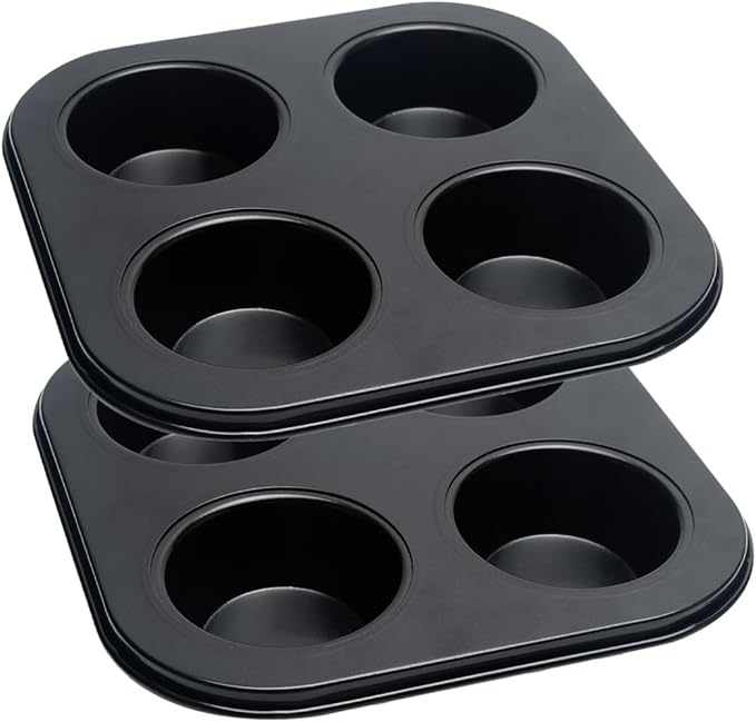 4 Cup Muffin Pan, Bakeware Non-stick Cupcake Baking Pan Mini Pie Pans, Air Fryer Small Oven Cupcake Baking Pan Non Stick No Toxic Bakeware, Heavy Duty Carbon Steel Muffin Tray for Oven Baking (2PCS)
