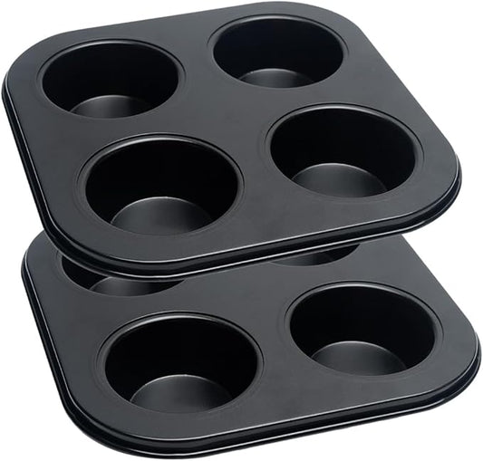 4 Cup Muffin Pan, Bakeware Non-stick Cupcake Baking Pan Mini Pie Pans, Air Fryer Small Oven Cupcake Baking Pan Non Stick No Toxic Bakeware, Heavy Duty Carbon Steel Muffin Tray for Oven Baking (2PCS)