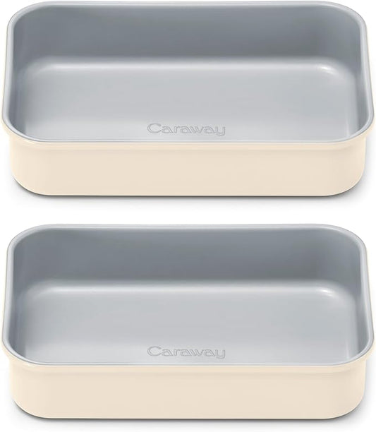 Caraway Nonstick 9” x 6.5” Small Rectangle Baking Pan Duo – Non-Toxic, PTFE & PFOA Free – Aluminized Steel Core – Deep Ceramic Baking Pan for Casseroles, Lasagna & More - Cream