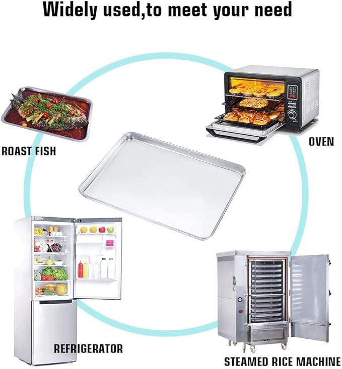 Baking Sheet Set of 4, Yododo Stainless Steel Baking Pan Tray Cookie Sheet, Non Toxic & Healthy, Mirror Finish & Rust Free, Easy Clean & Dishwasher Safe (16inch 12inch 10inch 9inch)