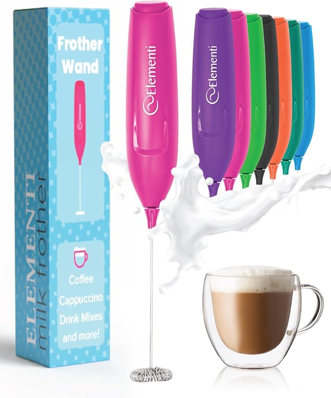 Elementi Pink Milk Frother Wand & Matcha Mixer, Mini Electric Whisk - Coffee Mixer Wand - Coffee Stirrers Electric Matcha Whisk (Hot Pink)