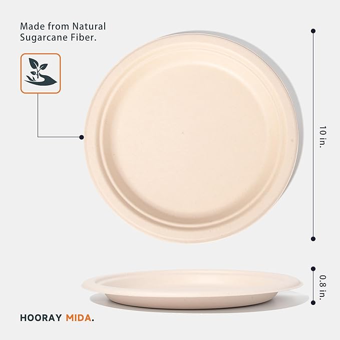 100% Compostable Paper Plates - 10 Inch, Bulk 300 Count - Disposable, Heavy Duty, Biodegradable Plates Made of Bagasse - Eco-Friendly, Large Size (Natural)