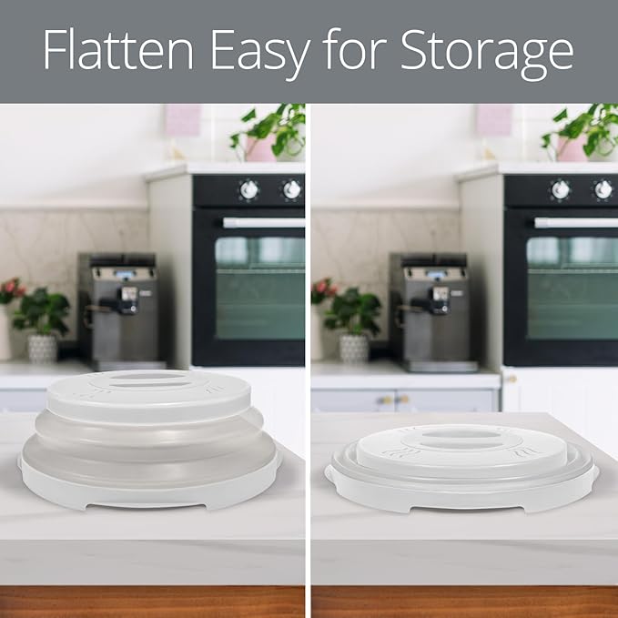 2.0 Magnetic Microwave Splatter Cover, Collapsible 12-Inch BPA-Free Food Lid with Upgraded Magnets, Vented Plate Guard, Dishwasher Safe, Space-Saving Magnetic Storage - White