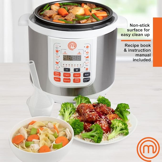 MasterChef 13-in-1 Pressure Cooker- 6 QT Electric Digital Instant MultiPot w 13 Programmable Functions- High and Low Pressure Slow Non-Stick Pot Cooking Warmer Options, LED Display, Delay Timer, Rice