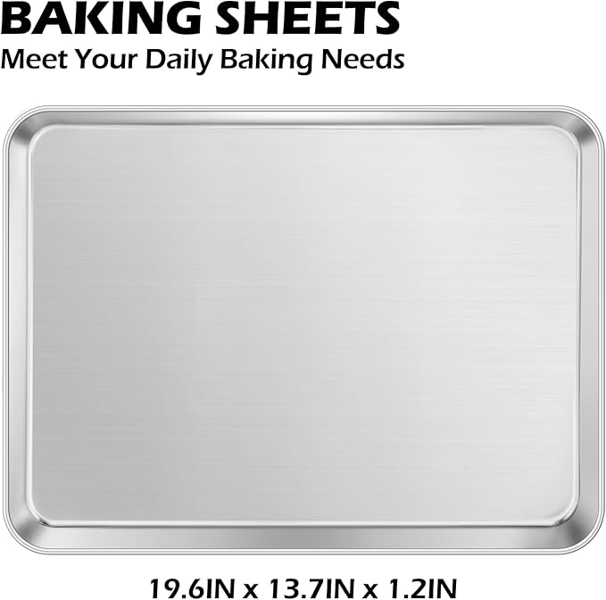 2Pack Large Cookies Sheets for Baking, Leonyo 20IN x 14IN Stainless Steel Baking Sheets, 1.2IN Deep Metal Toaster Oven Pan Tray for Oven, Dishwasher Safe