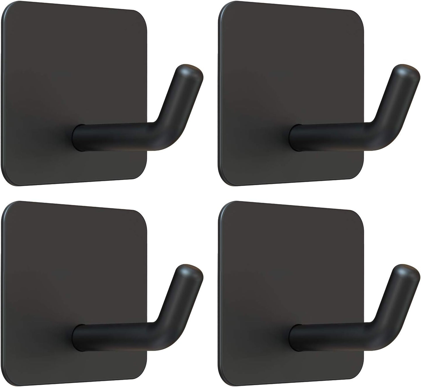 VIS'V Adhesive Hooks, Heavy Duty Shower Wall Stick on Hooks, Waterproof, 2 Extra Adhesive Strips, Black, 4 Pcs