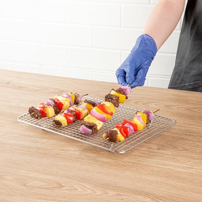 Restaurantware Met Lux 8.5 x 12 Inch Wire Baking Rack 1 Heavy-Duty Oven Wire Rack - Fits Quarter Size Sheet Pan Dishwashable Stainless Steel Cooling Rack Elevated Feet Oven-Ready Up To 575F