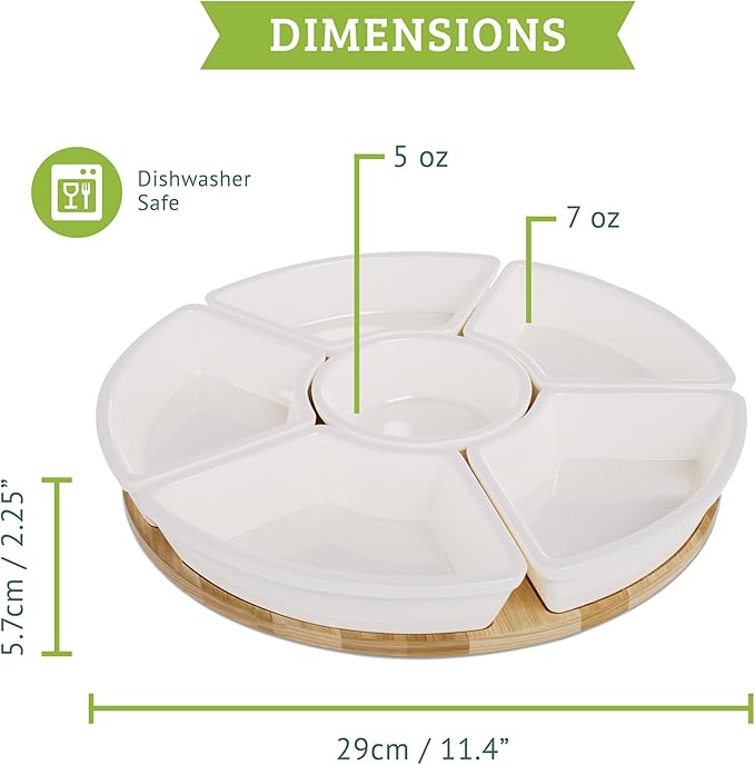 Ceramic Taco Serving Platter - Divided Serving Tray for Taco Tuesday Lazy Susan Taco Bar - Chip and Dip Serving Set for Party - Appetizer Serving Tray for Salsa, Snacks (10 in)