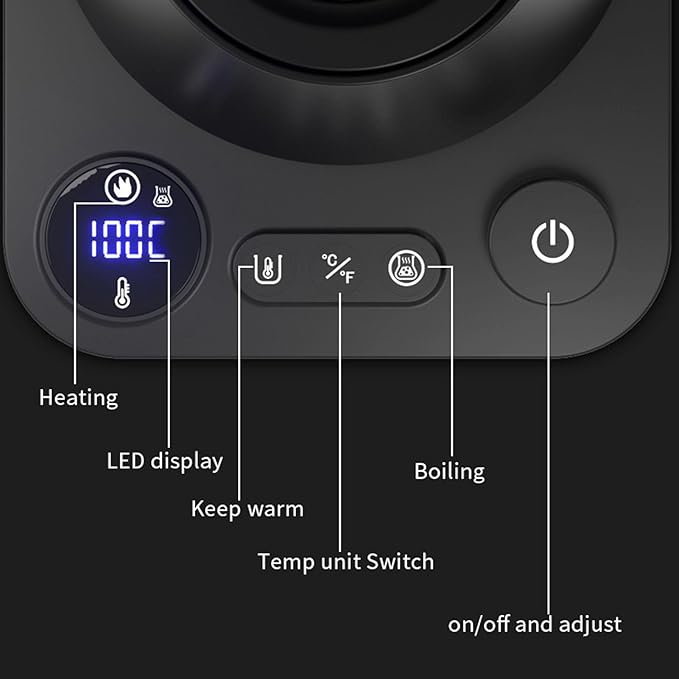 Electric Gooseneck Tea Kettle with Temperature Control, 1200W Electric Coffee Kettle Auto Shut Off Fast Heating, Stainless Steel Smart Water Heater with Timer for Brew Tea, Boil Hot Water (Black)