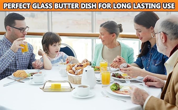 Kangaroo Decorative Clear Glass Butter Dish with Lid for Countertop & Refrigerator - Crystal Covered Butter Tray Storage Container Holder for Counter & Fridge - Best Small Dish Flip Top Lid BPA FREE