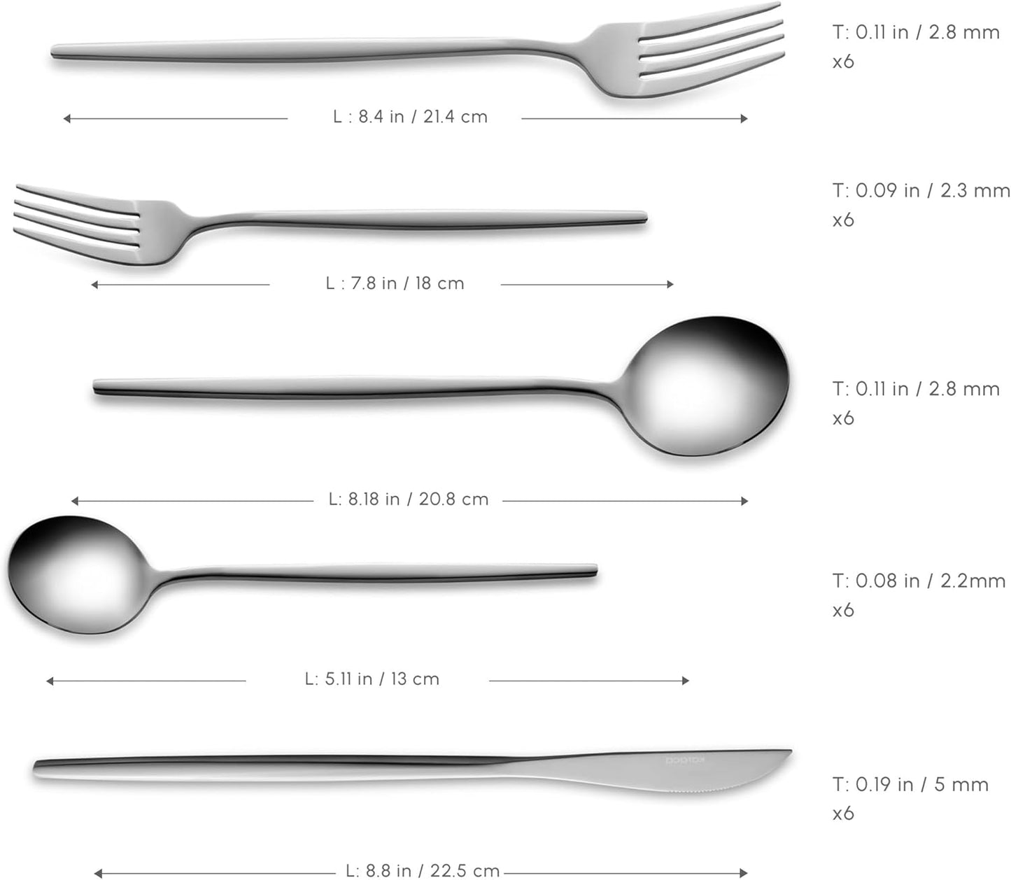 Karaca Orion 30-Piece Cutlery Set for 6 People - 18/10 Stainless Steel Set, Tableware Flatware Silverware Set with Knife Fork Spoon Set, Mixed & Luxury Cutlery Set, Platinum