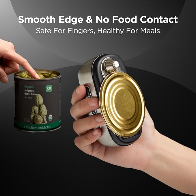 Kitchen Mama Orbit One Stainless Steel Rechargeable Electric Can Opener: Hands-free, USB-C Charging, Automatic Stop, Smooth Edge, Safety, Blade for Large Cans, Heavy Duty, Soda Can and Pop Can