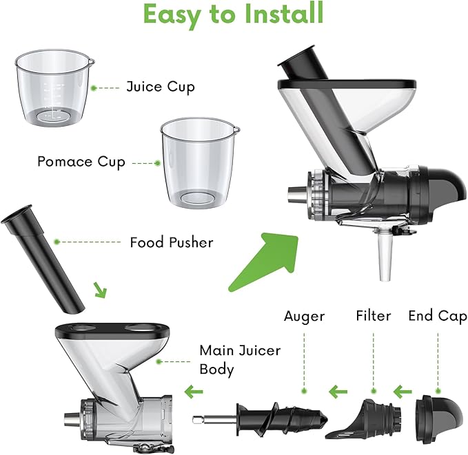 Masticating Juicer Attachment for KitchenAid Stand Mixer - Cold Press Dual Feed Chute Accessory, Slow Juicing Parts for Fruits & Vegetables