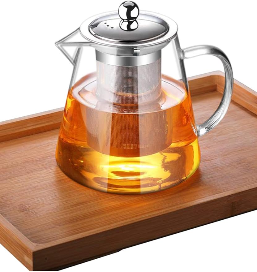 Glass Teapot with Infuser Tea Pot 32oz/43oz Tea Kettle Stovetop Safe Blooming and Loose Leaf Tea Maker Set (43oz/ 1300ml)