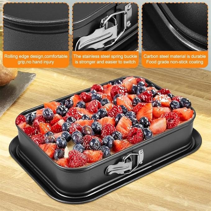 HEAVYSEVEN Removable Bottom Rectangle Cake Pan - Carbon Steel Cheesecake & Torte Baking Pan with Detachable Base