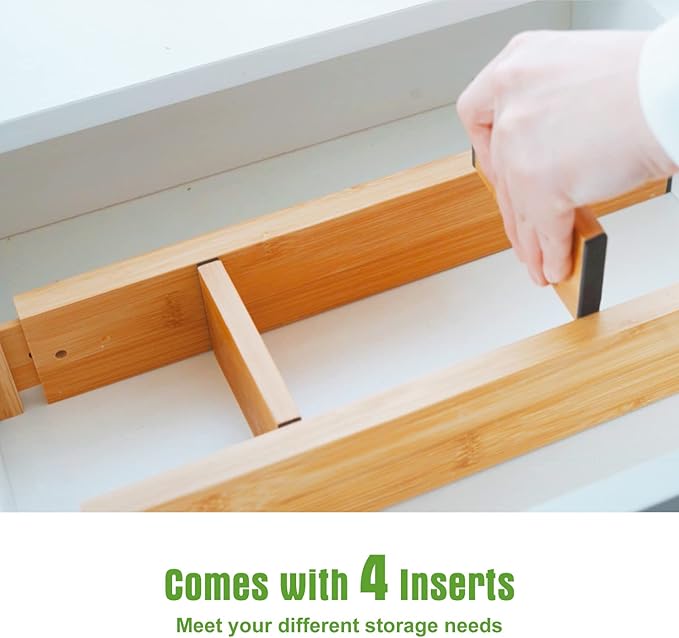 ANTOWIN Bamboo Drawer Dividers Organizers, Drawer Separators Splitter,17-22 inches Long Adjustable Spring-loaded Organizer for Large Utensil, Clothes, Tools Drawers(yellow)