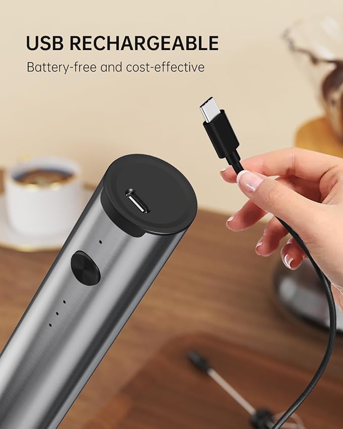CIRCLE JOY Powerful Milk Frother Handheld with 3-Speed, Coffee Frother Wand Rechargeable Mini Drink Mixer with 2 Stainless Steel Whisk for Matcha, Hot Chocolate, Cappuccino,& Egg Mini Frother
