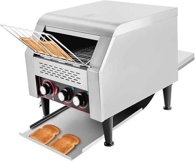 Commercial Conveyor Toaster 300 Slices/Hour Stainless Steel Conveyor Toaster 2200W Electric Toasters Oven Heavy Duty Countertop Restaurant Toaster for Cafes Bun Bagel Bread