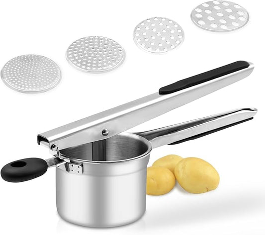 Potato Rice Cooker 4 Interchangeable Discs 15 oz Heavy Duty Stainless Steel Masher and Kitchen Tool for Potato Mashed (4 Discs)