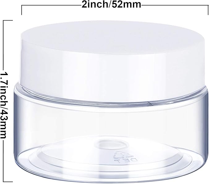6 Pack 2 oz Plastic Pot Jars Round Clear Leak Proof Plastic Cosmetic Container Jars with White Lids for Travel Storage Make Up, Eye Shadow, Nails, Powder, Paint, Jewelry(2 oz)