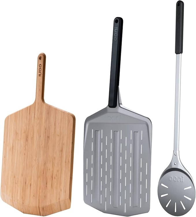 ooni 14" Perforated Pizza Peel Turning Peel 14" Bamboo Serving Pizza Peel - Essesntial Pizza Oven Accessories Bundle