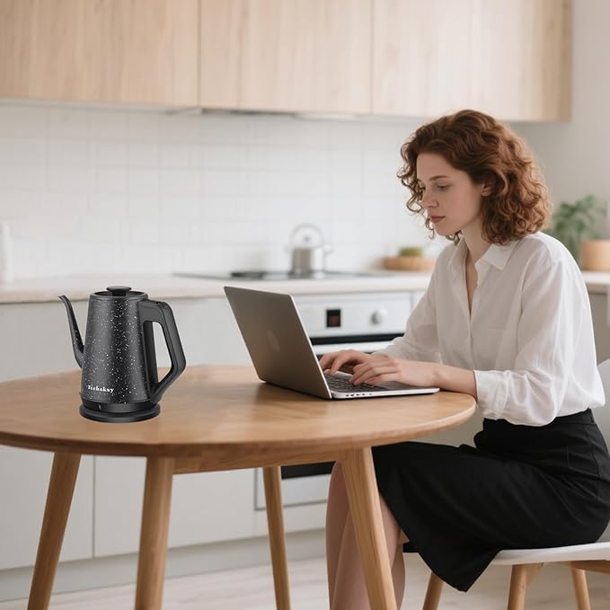 1l Electric Kettle 1000w, Quick Heat-Up In 3 Min, Black Stainless Steel Kettle With Star Design (Bpa-Free), Automatic Shut-Off, Compact For Office/Travel/Kitchen