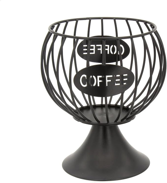 K Cup Holder and Pod Storage Organizer for Counter - Metal Basket for Keuring Pods, Coffee Bar Decor, Capsule and Creamer Organizer - Black