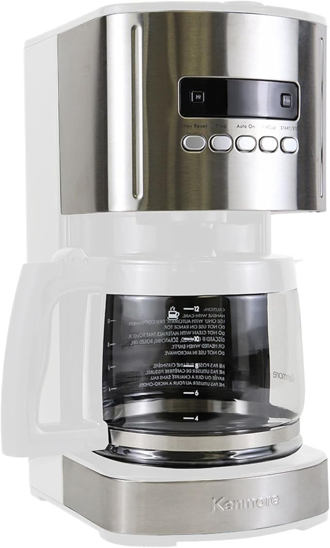 Kenmore drip Coffee Maker - 12 Cup programmable cafe machine with glass pot, regular & bold brew, auto shut off large water reservoir, reusable filter, kitchen appliances for cafeteria barista, White