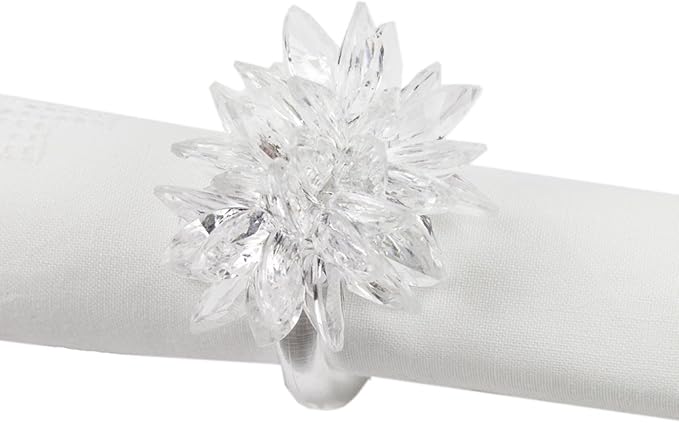 Fennco Styles Crystal Design Collection Napkin Rings - Set of 4 (White, 2"x2")